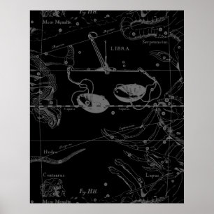 Póster Libra Constellation Map Hevelius 1690 Sept Out