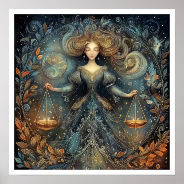 Poster Libra Signo do Zodíaco Astrologia Celestial (Frente)