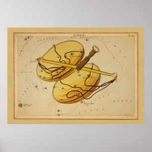 Póster Libra - Sinal de Vintage da Imagem Zodiac