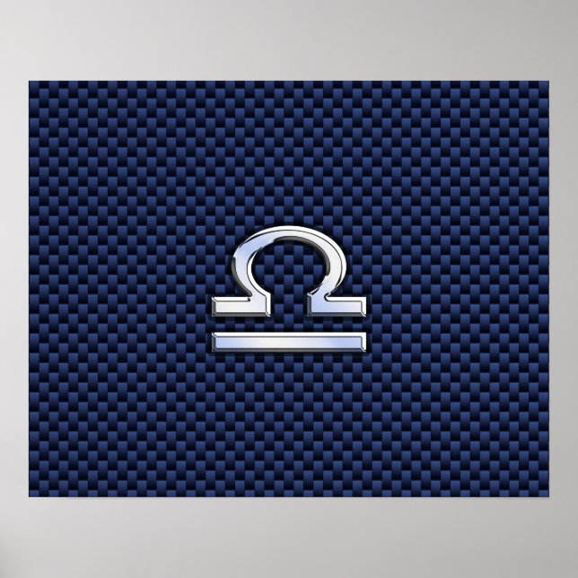 Poster Libra Zodiac Sign on Navy Blue Carbon Fiber (Frente)