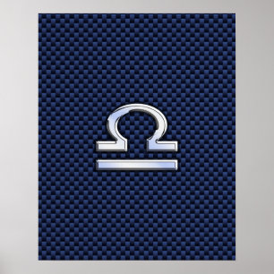 Poster Libra Zodiac - Sinal de Marinho Azul Fibra de Carb