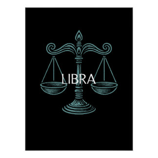 Póster Libra Zodiac – Vintage Scales in Teal on Black