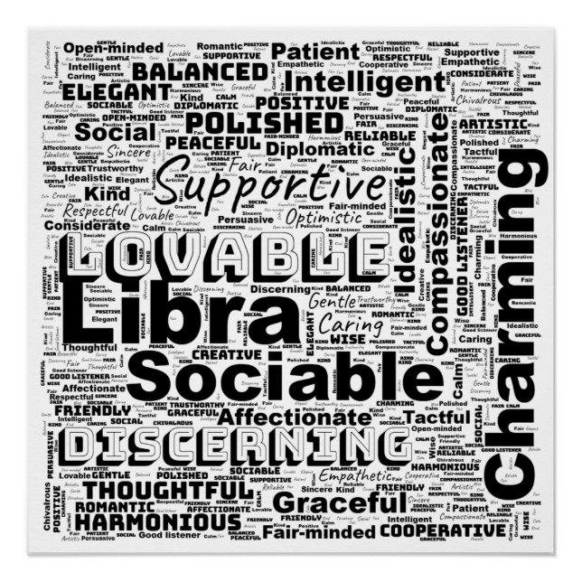Póster Libra Zodiac Word Cloud Inspiration Glossy (Frente)