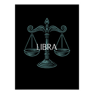 Póster Libra Zodíaco – Balanças Vintage em Verde Azulado