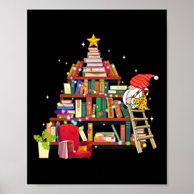 Poster Librarian And Book Lover Christmas Library Tree Li (Frente)