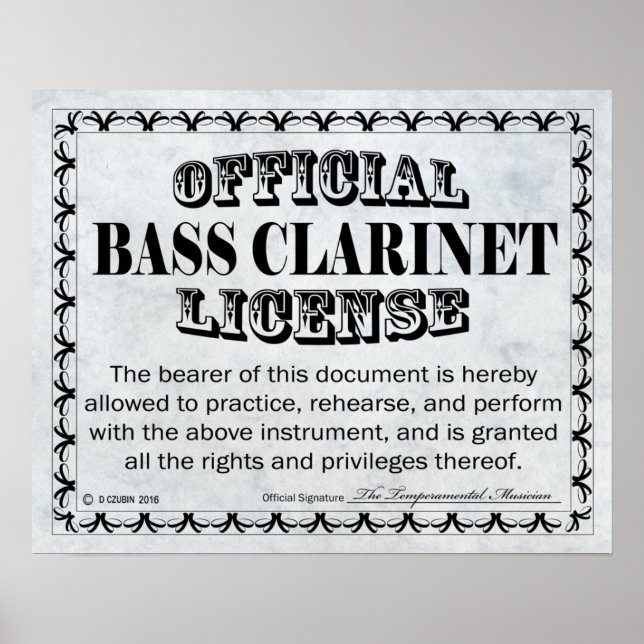 Póster Licença Bass Clarinet (Frente)