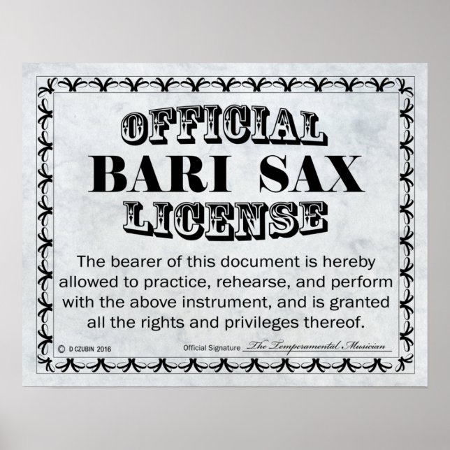 Poster Licença de Bari Sax (Frente)