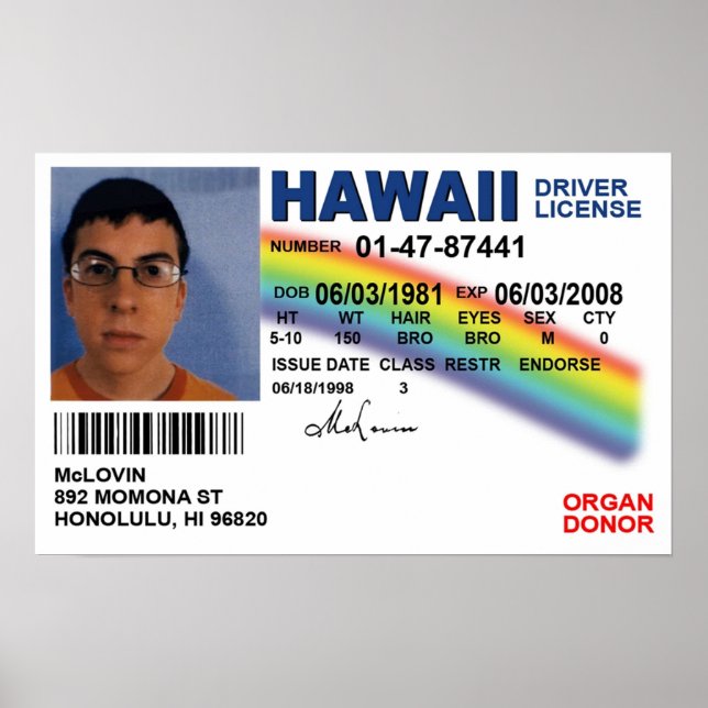 Poster Licença de ID de Falso Superbad (Frente)