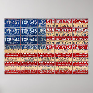 Póster Licença de Michigan Plate American Flag Art