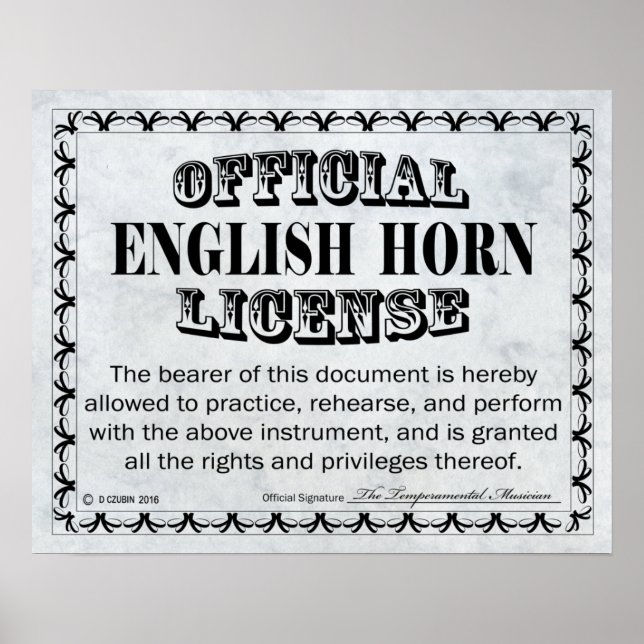 Póster Licença Inglesa Horn (Frente)