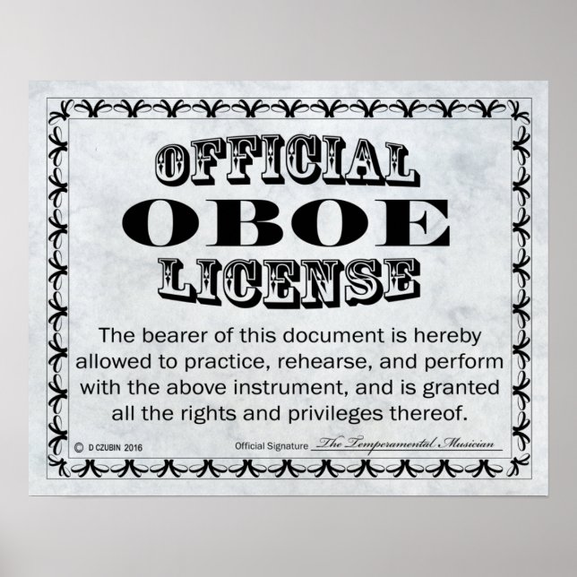 Póster Licença Oboe (Frente)