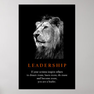Poster Liderança Motivada Lion Branco Negro