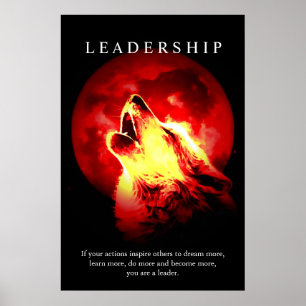 Poster Liderança Motivada Wolf Red Night Moon