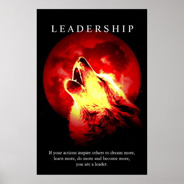 Poster Liderança Motivada Wolf Red Night Moon (Frente)