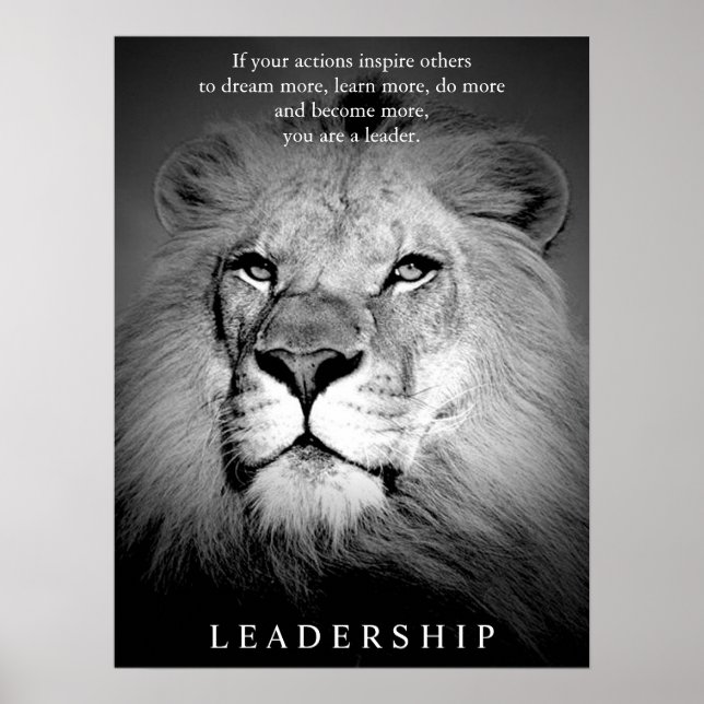 Poster Liderança Motivativa Lion Preta e Branca (Frente)