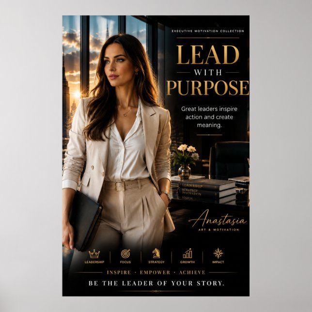 Poster Liderar com Propósito – Arte de Motivação Executiv (Frente)
