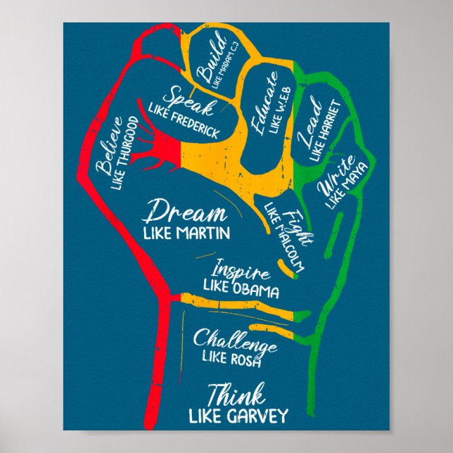 Poster Líderes negros inspiradores punho fechado mão pret (Frente)