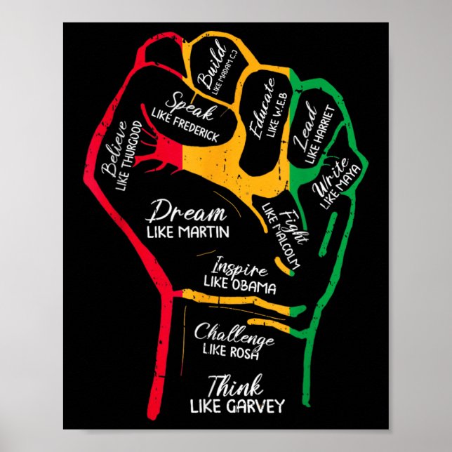 Poster Líderes Negros Inspiradores Punho Poderoso Mão Mês (Frente)