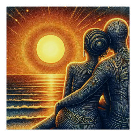 Póster Liebespaar bei Sonnen Untergang am Meer