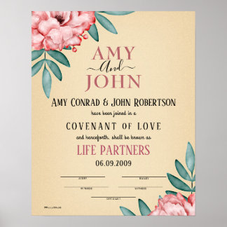 Poster "Life Partners" Love Covenant Wedting Certificate