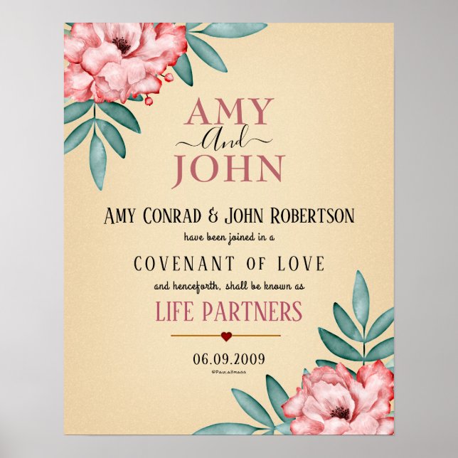 Poster "Life Partners" Love Covenant Wedting Certificate (Frente)