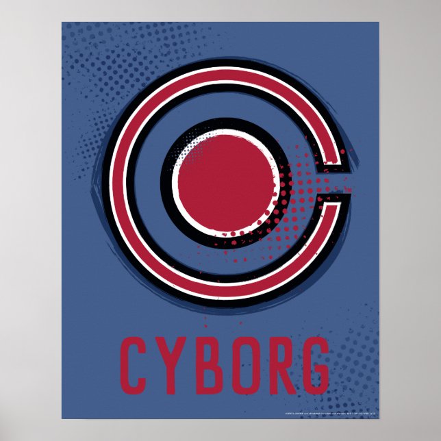 Póster Liga da Justiça | Símbolo Ciborgue Pincel e Meio-T (Frente)