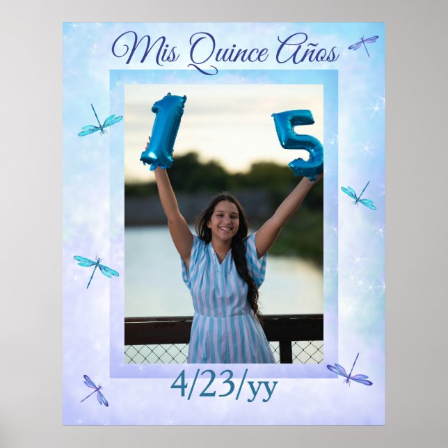 Poster Light Blue and Turquoise Quinceanera Welcome Sign (Frente)