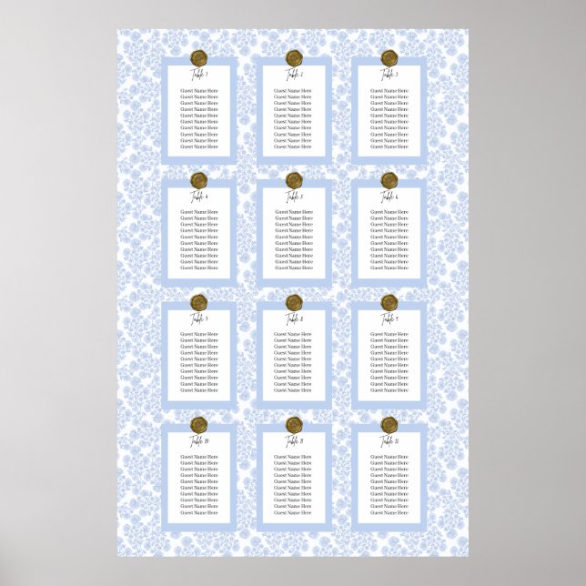 Poster Light Blue Elegant Floral Toile Seating Chart (Frente)