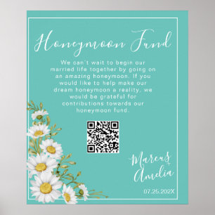 Poster Light Teal & White Daisies Honeymoon Fund