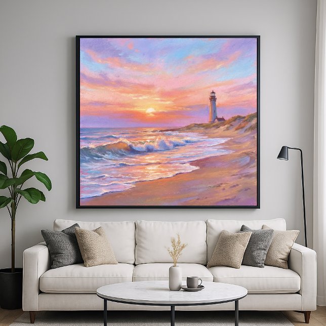 Poster Lighthouse Shore Sunset - Pastel Painting Style (Criador carregado)
