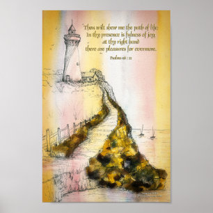 Poster Lighthouse Watercolor Ink Psalm 16:11
