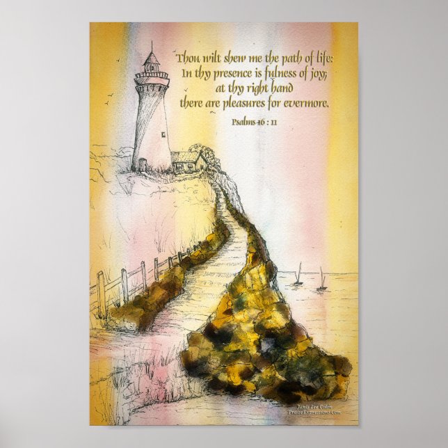 Poster Lighthouse Watercolor Ink Psalm 16:11 (Frente)