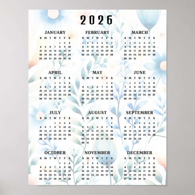 Poster Lightly Floral Design 20256Wall Calendar (Frente)