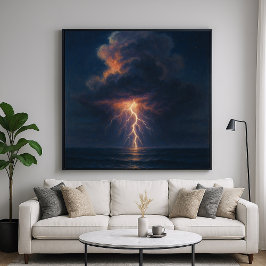 Poster Lightning Night Storm - Pastel Painting Seascape