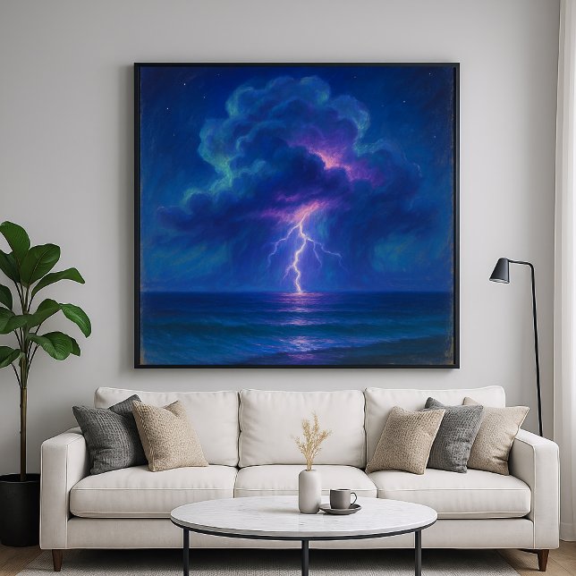 Poster Lightning Sea Storm - Pastel Painting Style Art (Criador carregado)