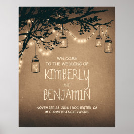 Póster Lights Mason Jar Rustic Weding Sign