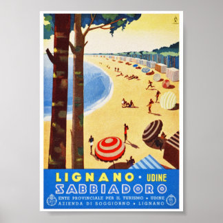Poster Lignano Itália Cartaz de Viagem Antigo Restaurado