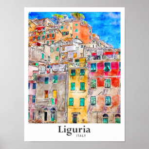 Poster Liguria Itália Viagem Watercolor