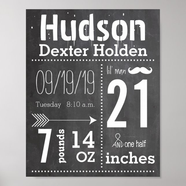 Poster Lil Man Mustache Chalkboard Boy Seta (Frente)