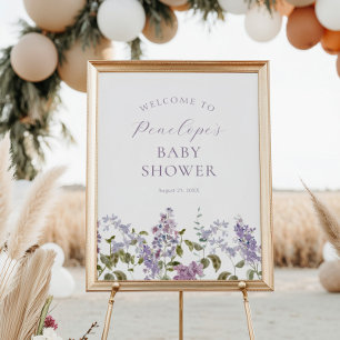 Poster Lilac e Lavanda Flores Chá de fraldas Boas-vindas