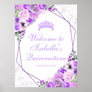 Poster Lilac Purple Floral Quinceanera Sinal de Boas-vind