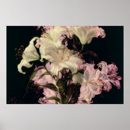 Poster Lilases Brancas em Arte Floral de Fundo Escuro