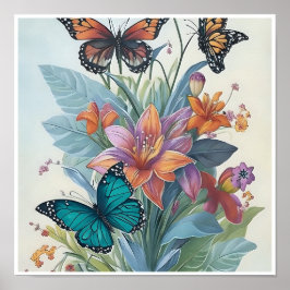 Poster Lilases e Borboletas Coloridas