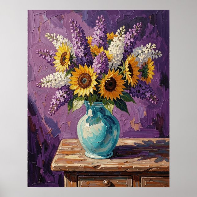 Poster Lilases e Girassóis | Design Botânico   (Frente)