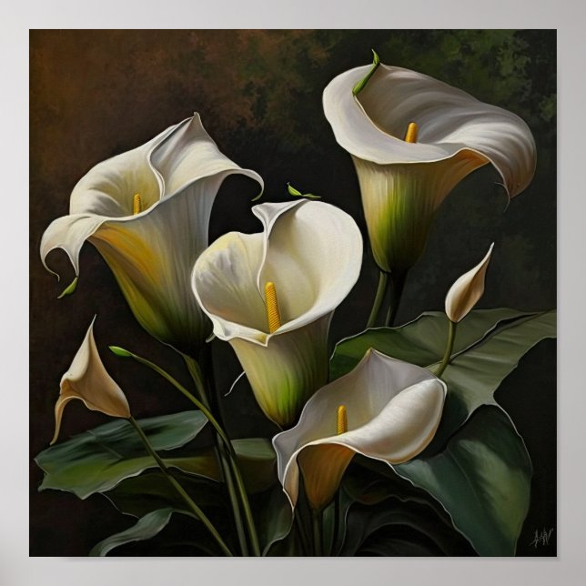 Poster Lilies de Calla Branca Arte de Flor Impressa Poste (Frente)