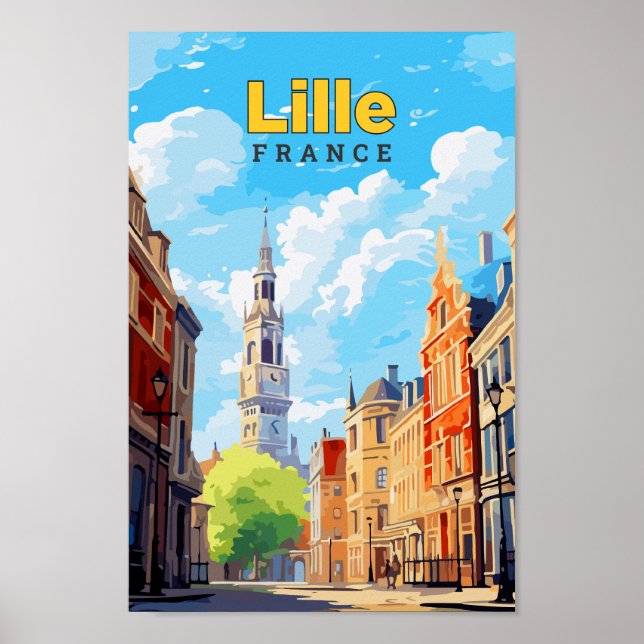 Poster Lille France - Ilustração de Viagem Art Vintage (Frente)