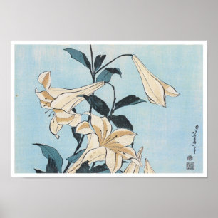 Póster Lillies, Hokusai, 1832