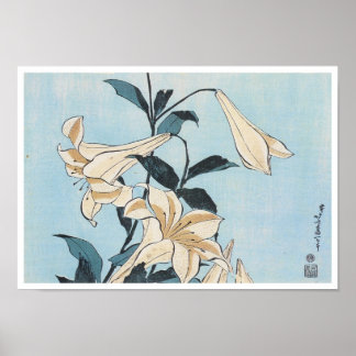 Póster Lillies, Hokusai, 1832