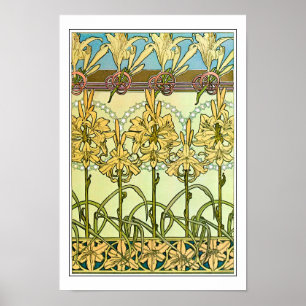 Poster Lily Flowers of Art Nouveau Style, Mucha