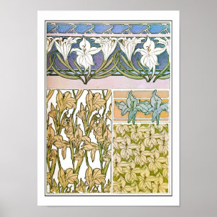 Poster Lily Flowers of Art Nouveau Style, Mucha